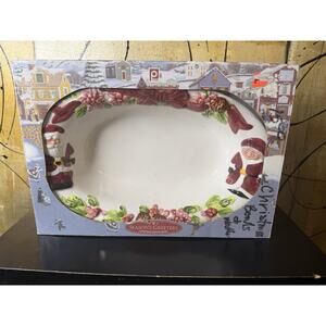 Publix Christmas‎ Serving Bowl Santa Poinsettia Holiday Platter 12” In Box